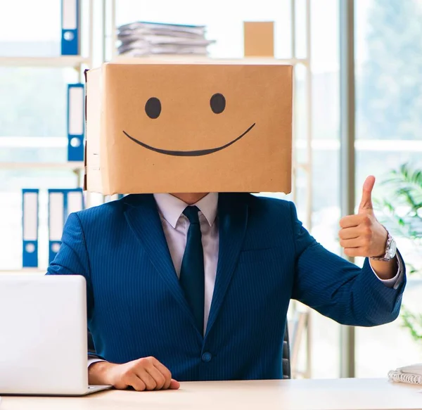 Happy Man Box Instead His Head — Stock Photo, Image
