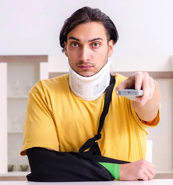 Young Man Car Accident Suffering Home — Stock Photo, Image