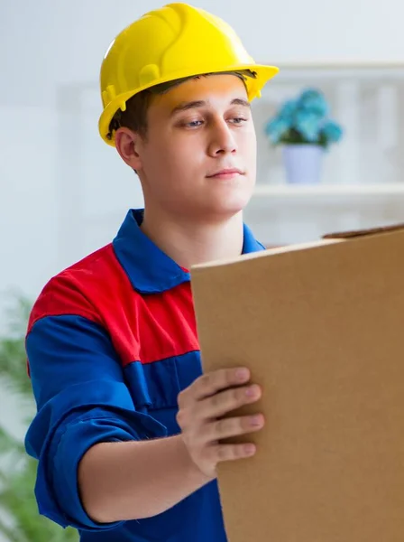 Joven Que Trabaja Servicios Reubicación Con Cajas — Foto de Stock