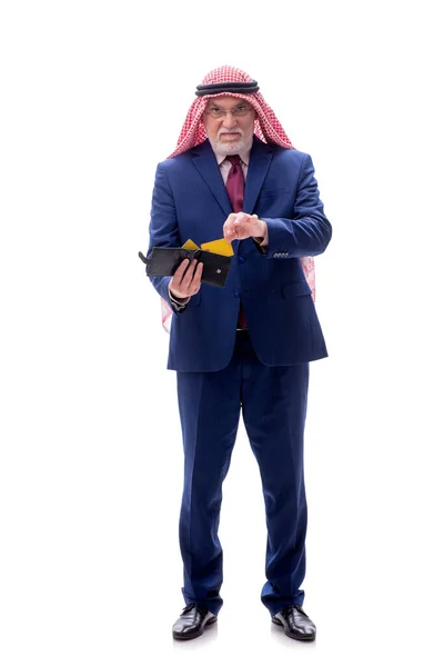 Aged Arab Businessman Holding Wallet Isolated White — Stock Photo, Image