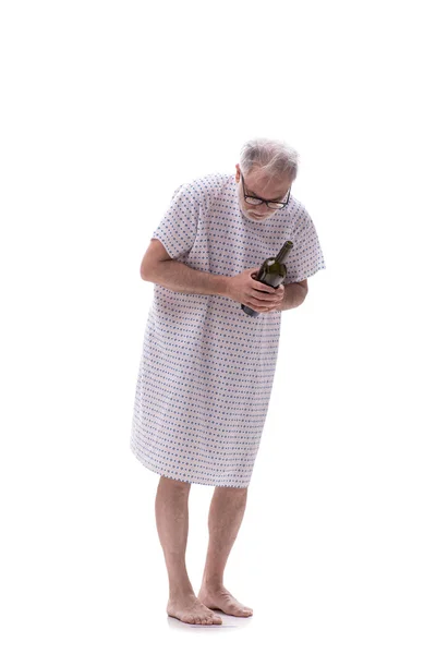 Homem Alcoólico Louco Envelhecido Isolado Branco — Fotografia de Stock