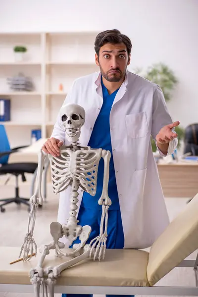 Молодой Врач Скелетом Больнице — стоковое фото