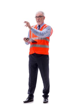 Yaşlı mimar beyaz üzerine izole edilmiş