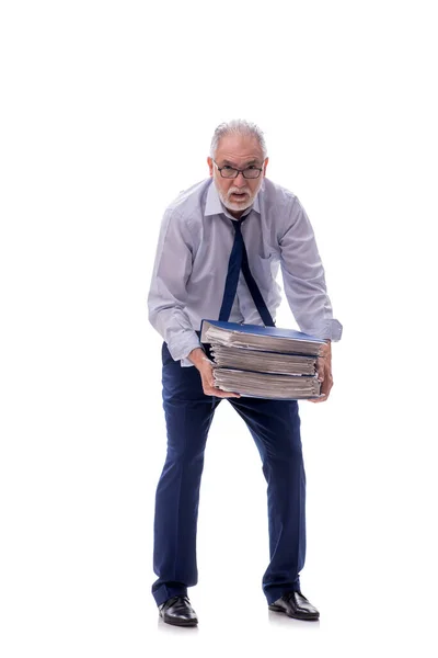 Velho Empregado Masculino Segurando Papéis Isolados Branco Imagem De Stock