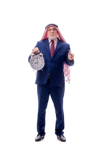 Oude Arabische Baas Geïsoleerd Wit Time Management Concept — Stockfoto