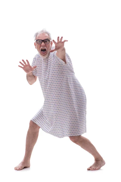 Yaşlı Deli Adam Beyazda Izole Edilmiş — Stok fotoğraf