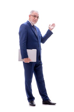 Bilgisayarlı eski patron beyazla izole edilmiş