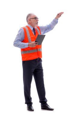 Yaşlı mimar beyaz üzerine izole edilmiş