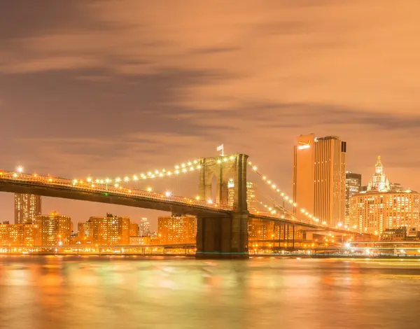 Ночной Вид Манхэттен Бруклинский Мост — стоковое фото