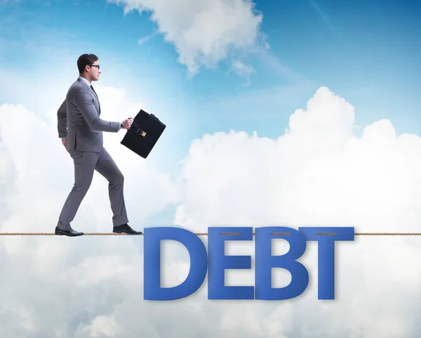 Debt Loan Concept Businessman Walking Tight Rope — ストック写真
