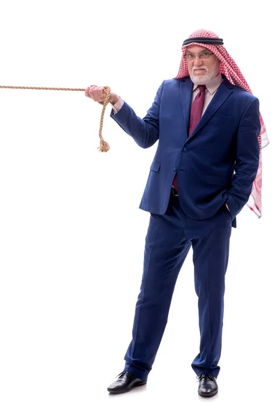 Aged Arab Businessman Rope Isolated White — Stock Photo, Image