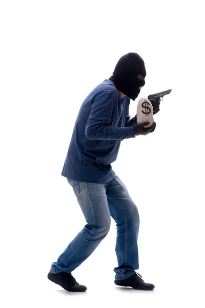 Young Burglar Stealing Money Isolated White — Stock Photo, Image
