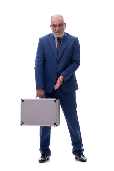 ホワイトで隔離されたケースを保持するオールド男性ボス — ストック写真
