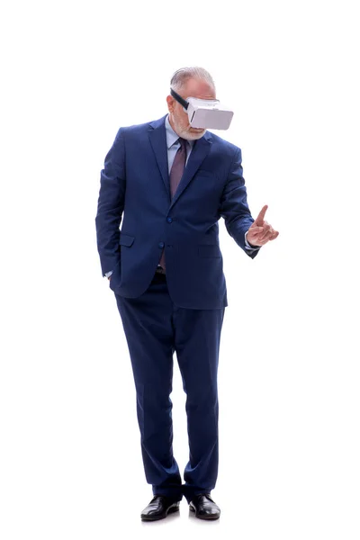 Gamle Chefen Bär Virtuella Glasögon Isolerade Vitt — Stockfoto