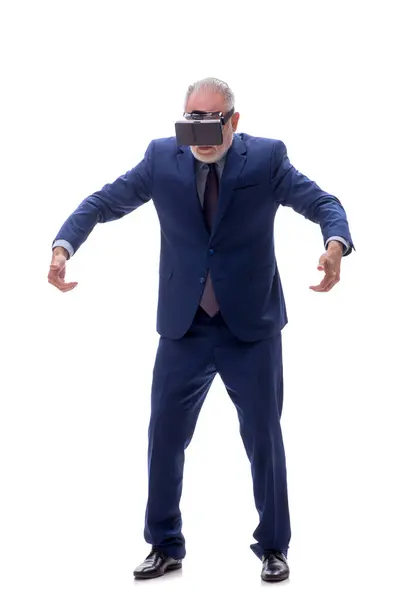 Old Boss Wearing Virtual Glasses Isolated White — Stock Photo, Image