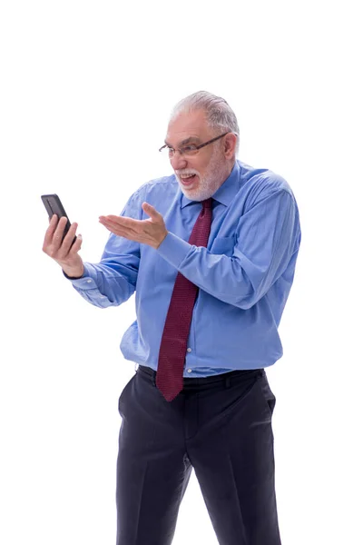 Hombre Negocios Edad Hablando Por Teléfono Aislado Blanco — Foto de Stock