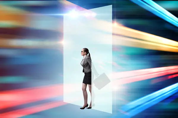 Businesswoman Entering Virtual World Business Concept — Stock Photo, Image