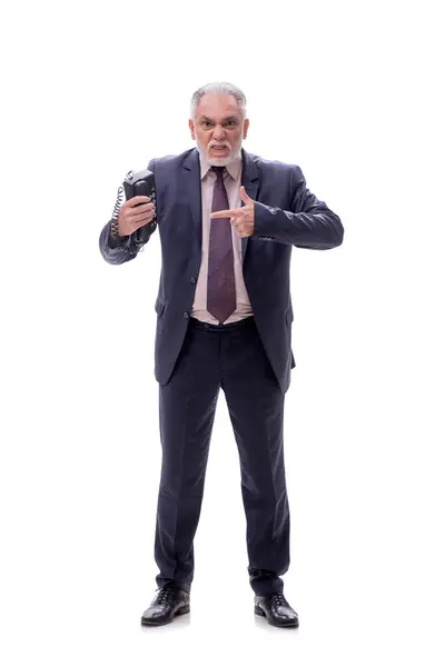Biznesmen Rozmawiający Przez Telefon Odizolowany Białym — Zdjęcie stockowe