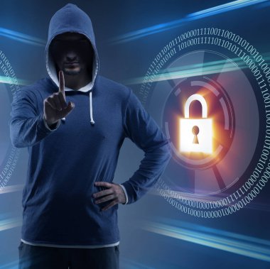 Dijital güvenlik kavramındaki hacker.