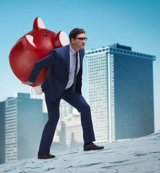 Businessman Carrying Piggybank Savings — Stock Photo, Image