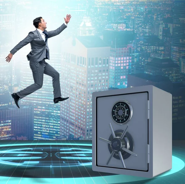 Businessman Jumping Safes Business Concept — Stock Photo, Image