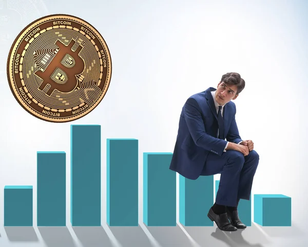 Adamı Bitcoin Fiyat Düşüşüne Üzülüyor — Stok fotoğraf