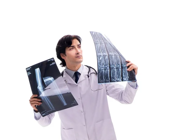 Genç Doktor Radyoloji Uzmanı Beyazlar Içinde Izole Edilmiş — Stok fotoğraf