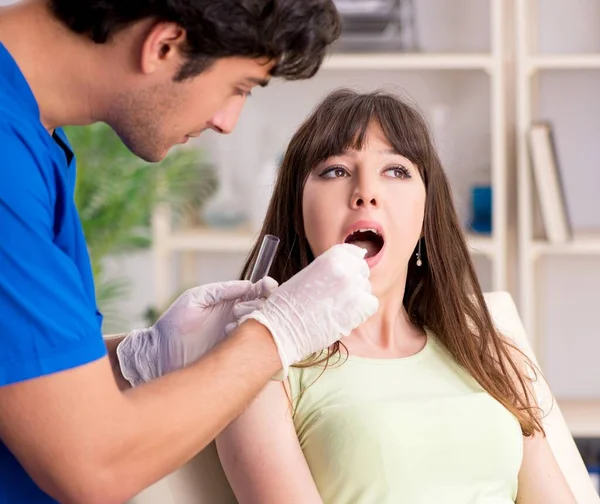 Doctor Getting Saliva Test Sample Clinic Hospital — Stock Photo, Image