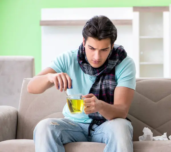 Young Handsome Man Suffering Illness Home — Stock Photo, Image