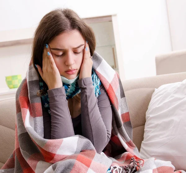 Sick Young Woman Suffering Home — Stock Photo, Image