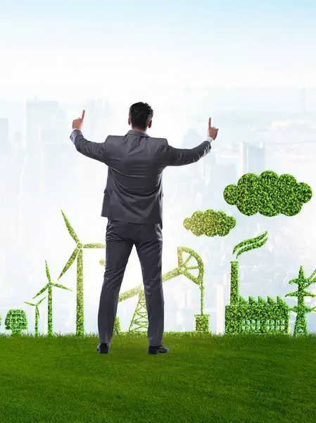Groen Ecologisch Concept Met Zakenman — Stockfoto
