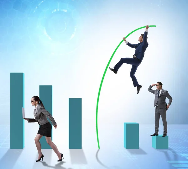 Business People Vault Jumping Bar Charts — Stock Photo, Image