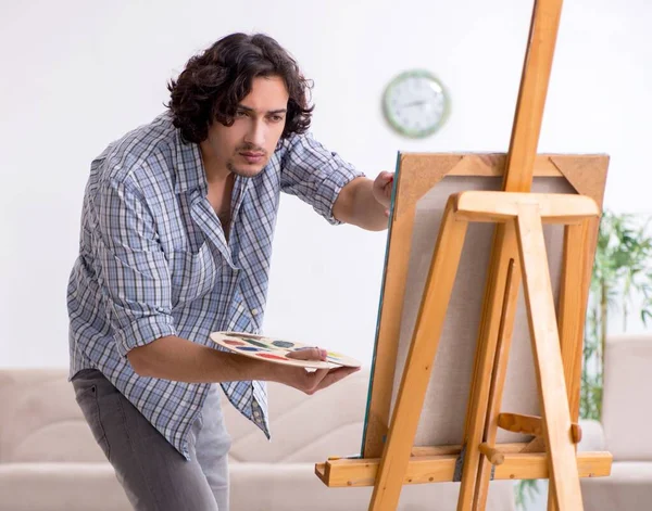 Young Handsome Man Enjoying Painting Home — Stock Photo, Image