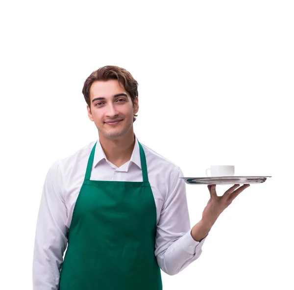 Young Waiter Isolated White Background — Stock Photo, Image