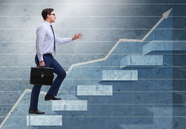 Young Businessman Climbing Career Ladder — Stock Photo, Image
