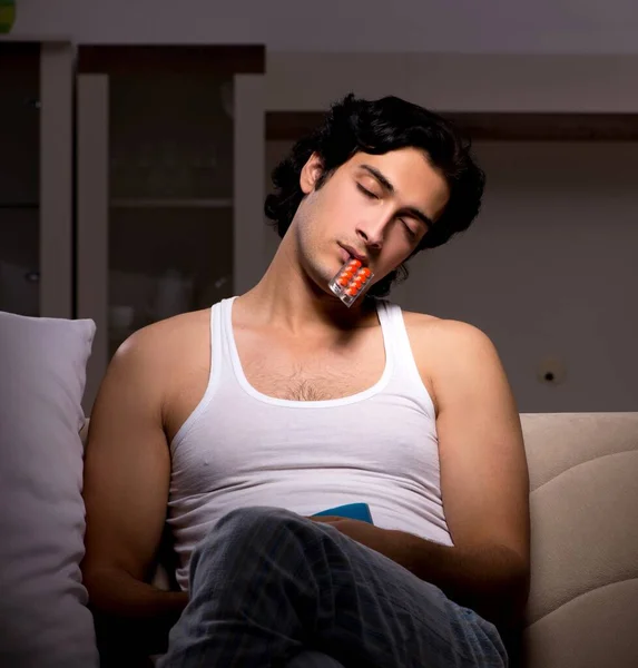 Young Man Suffering Home Night Time — Stock Photo, Image