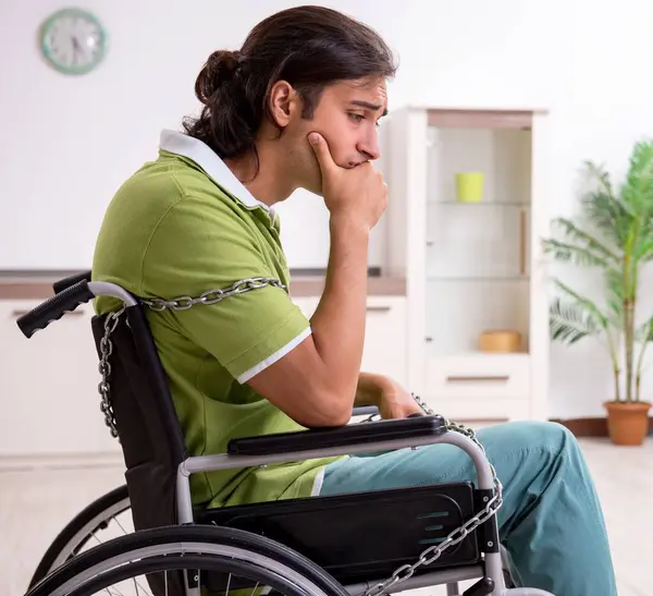 Young Male Invalid Wheel Chair Suffering Home — Stock Photo, Image