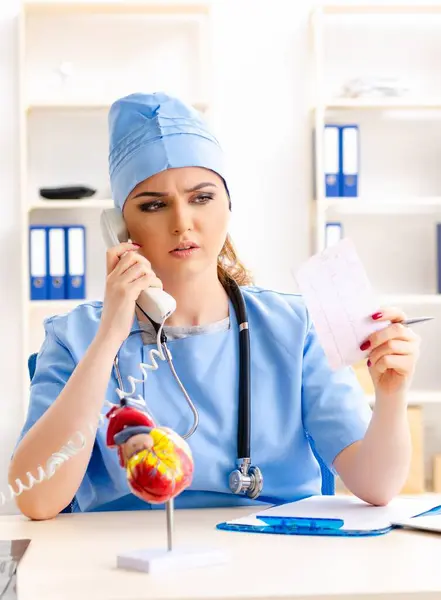 Young Female Doctor Cardiologist Sitting Hospital — Stock Photo, Image