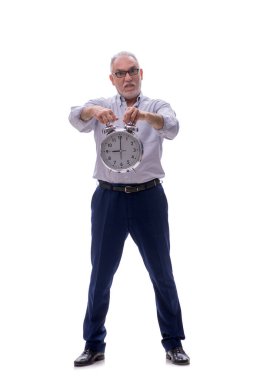 Zaman yönetimi kavramındaki eski patron beyaza izole edilmiş