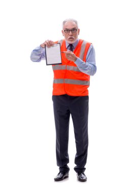 Yaşlı mimar beyaz üzerine izole edilmiş