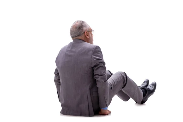 Aged Businessman Sitting Floor Isolated White — Stock Photo, Image