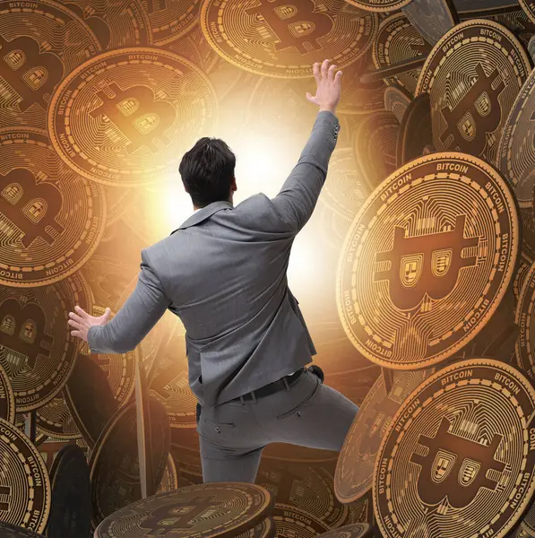Businessman Falling Sinkhole Cryptocurrency Bitcoin — Stock Photo, Image