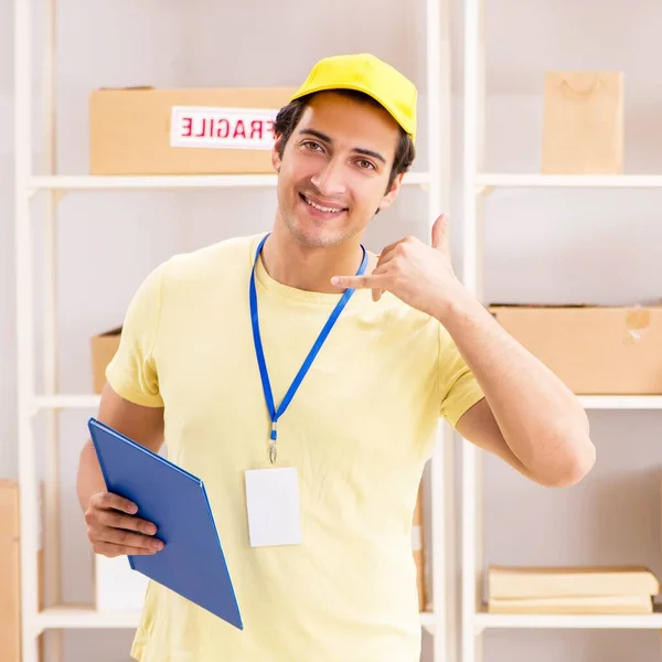 Handsome Contractor Working Box Delivery Relocation Service — Stock Photo, Image