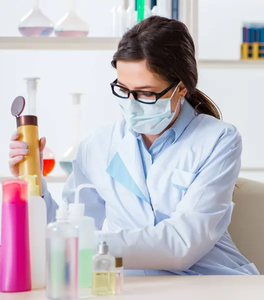 The lab chemist checking beauty and make-up products