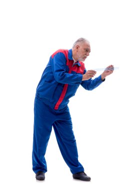 Yaşlı ustabaşı beyazda izole edilmiş.