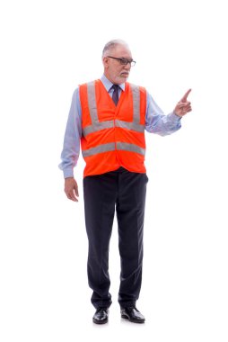 Yaşlı mimar beyaz üzerine izole edilmiş