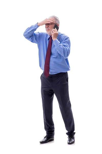Hombre Negocios Edad Hablando Por Teléfono Aislado Blanco —  Fotos de Stock