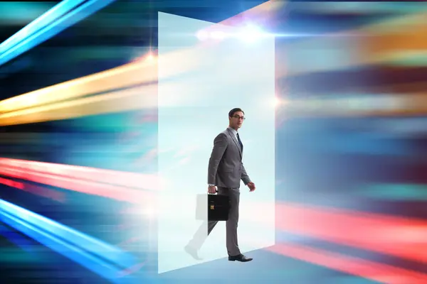 Businessman entering virtual world in the business concept