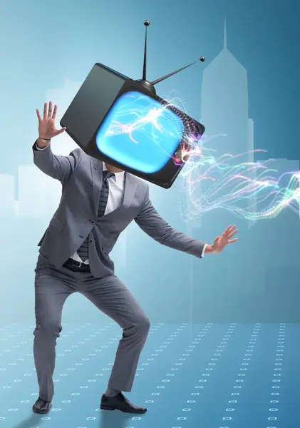 Media Zombie Concept Man Set Instead Head — Stock Photo, Image