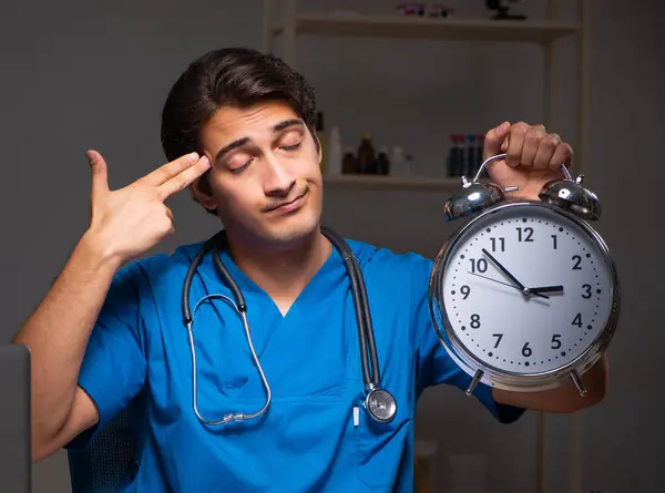 Young Handsome Doctor Working Night Shift Hospital — Stock Photo, Image